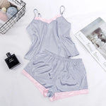 New women's set sleepwear sexy satin sleepwear two-piece Home clothing top and shorts solid color silk sleepwear set