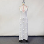 Elegant 3d Flower Knitted Dresses For Women V-neck Backless Sleeveless Lace Up Female Maxi Dress Summer Lady Beach Dress V6211