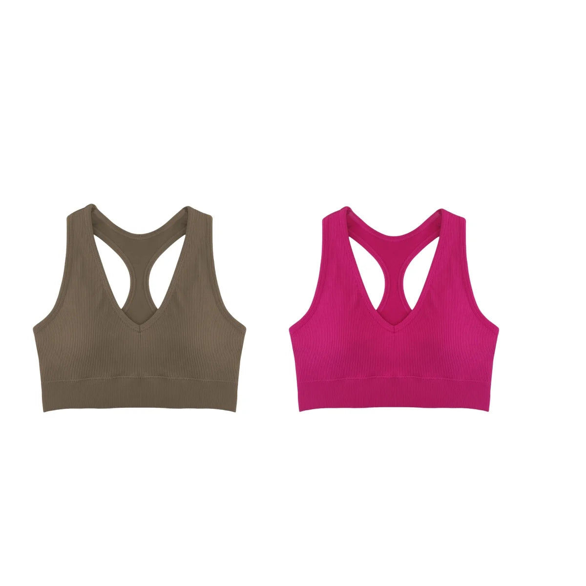 2Pcs/Set Women Deep V Neck Y-Back Padded Tank Bra Rib Cropped Tank Bralette Racerback Strap Daily Inner Top One Size Underwear