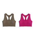 2Pcs/Set Women Deep V Neck Y-Back Padded Tank Bra Rib Cropped Tank Bralette Racerback Strap Daily Inner Top One Size Underwear