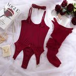 Toucheart Erotic Bodysuit Sexy Hot Tight Plunge Seductive Women's Intimate Flirt Romantic Garter Four-piece Set with Stockings