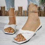 2026 Summer New Fashion Open Toe Solid Color Simple Leather Surface Versatile r Large Slippers Square Heel Shoes Women