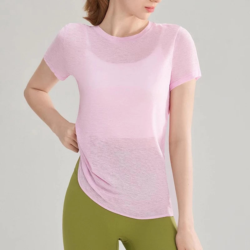 Women's Quick Drying Hollow out Back Sports T-Shirt Yoga Suit Top Short Sleeve Fitness Cover up