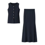 Simple Style Two Piece Set Woman New In Matching Sets Two Piece Outfits Sleeveless Tops Skirts Solid Color Temperament Commuting