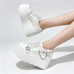 New Arrival Gothic Black Rivets Platform Creepers Shoes White Chain Decor Goth Creepers Chunky Lace Up Lolita Casual Shoes