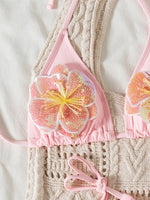 3D Flowers Halter Mini Micro Thong Bikini Female Swimsuit Women Swimwear Two-pieces Bikini Set High Cut Bathing Suit Swim Lady