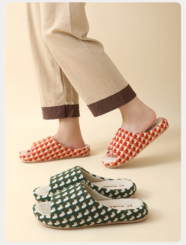 Breathable Cotton Linen Slippers For Women Men Summer Autumn House Shoes Anti-slip Keep Quiet Couples Home Floor Flax Slides