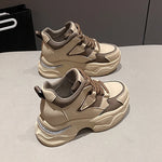Chunky Platform Women Sport Sneaker Lace-Up Thick Bottom Vulcanize Shoes Woman Spring Autumn Pu Leather Breathable Running Shoes