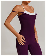 Yoga Jumpsuit Fake two color contrast halter sport jumps Women Push Up Gym Fitness Overalls Sport Outfit Sportswear Clothes 8843