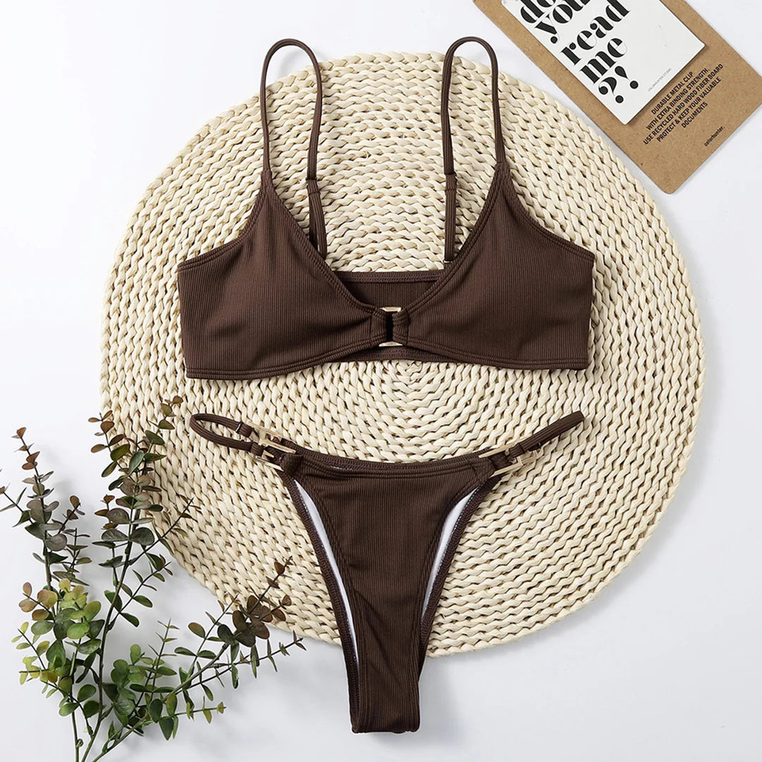 11 Colors Sexy Ribbed High Cut Bikini Women Swimwear Female Swimsuit Two-piece Bikini Padded set Bather Bathing Suit Swim V7111B