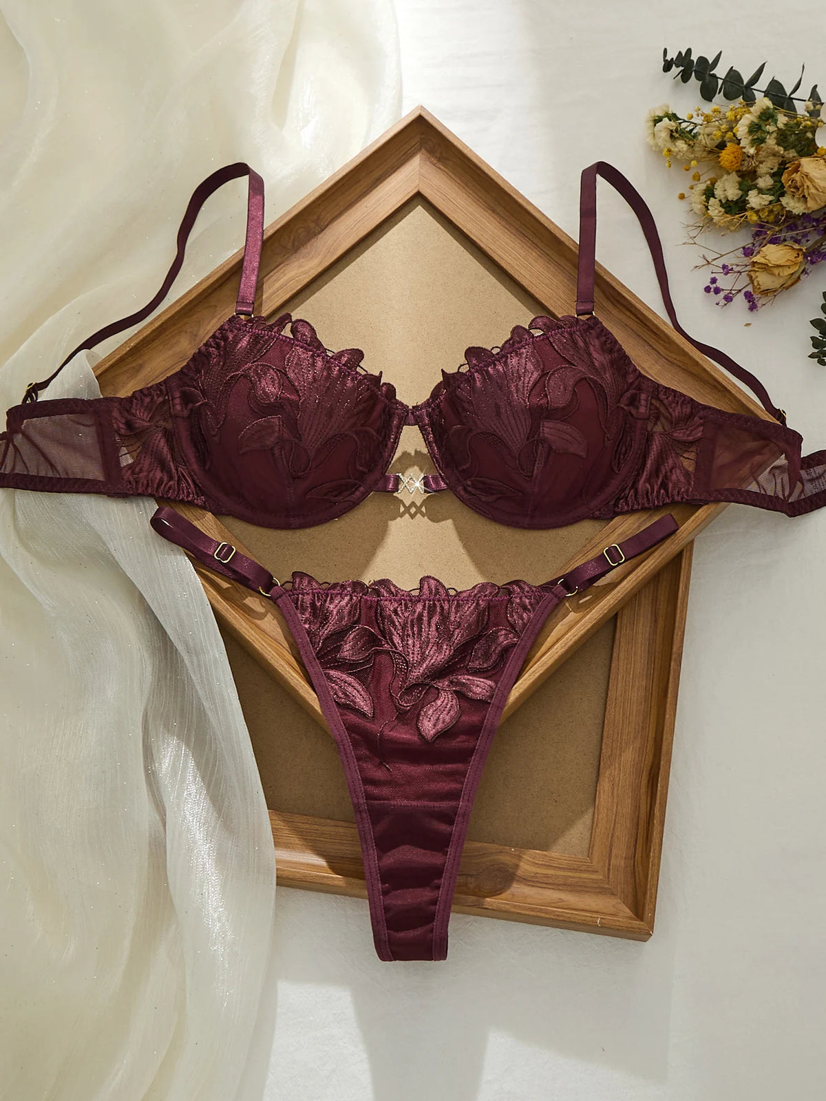Brownish RedBra Set Double Layer Design No Skin Irritation Comfortable Underwear Women's Fashion Color Block Bralette