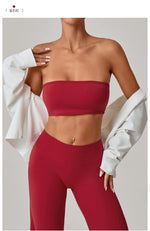 Padded Backless Bandeau Sports Bra Gym Women Crop Tube Top Seamless Yoga Top Sexy Workout Sportswear Push-up Fitness Underwear
