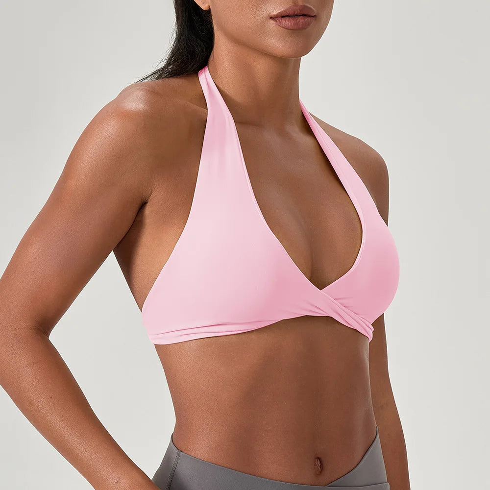 STOUREG Women's High Support Sports Bra Naked Sensation Push Up Backless Removable Pads Yoga Running Gym Tank Top