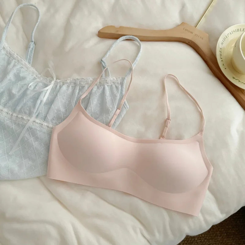 One-piece Seamless Wireless Square Neck Bra Women Adjustable Thin Strap Daily Brassiere Everyday No-Show Underwear S-XL