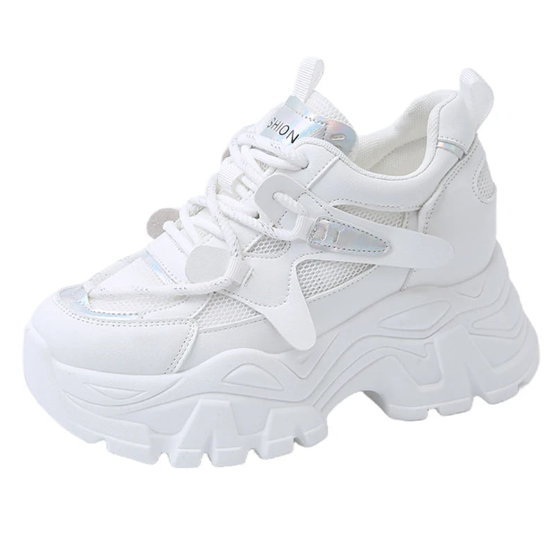Breathable Mesh Platform Sneakers Women Spring Thick Bottom Non-Slip Casual Shoes Woman Lace-Up Chunky Sole Sports Shoes Ladies