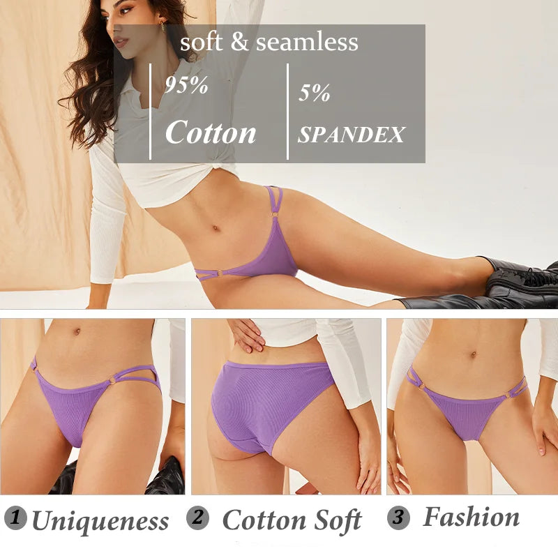 3Pcs Women Cotton Lingerie Sexy Soft Fashion Panties Femme Buckle Design Underwear Pantys Underpant Lingerie Lace Intimates S-XL