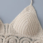 Boho Crochet Halter Top for Women Summer Beach Knit Crop Top with Tassels Backless Sleeveless Bralette