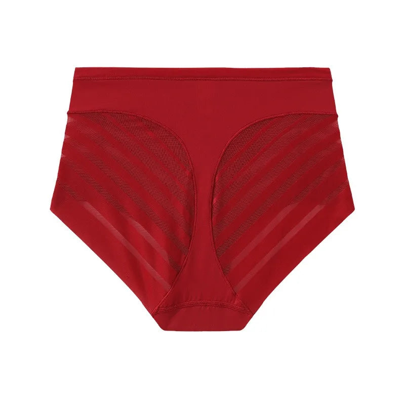1PC Women Mid-Rise Striped Mesh Shaping Briefs Anti-Chafing Shapers Tummy Control Panties Under Skirt Plus Size Underwear M-3XL