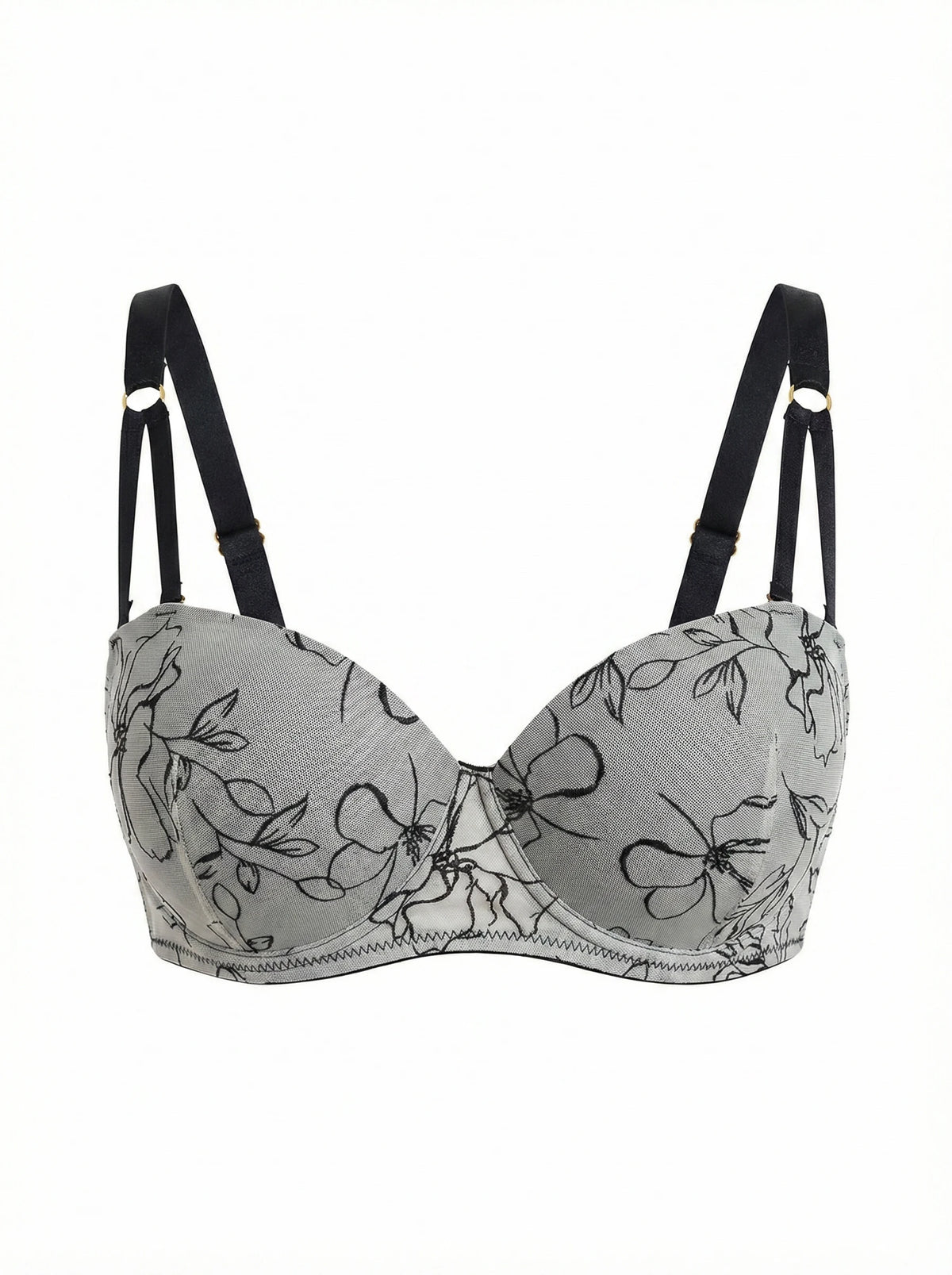 3/4 Cup Wireless Plus Size Bra Women Sexy Lace Floral Print Mesh Bralette Elegant Comfortable Everyday Lingerie B2518