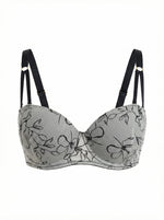 3/4 Cup Wireless Plus Size Bra Women Sexy Lace Floral Print Mesh Bralette Elegant Comfortable Everyday Lingerie B2518