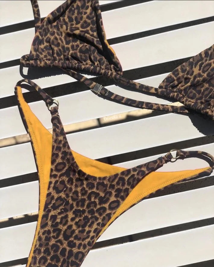 2024 Micro Leopard Bikini Women High CutBandage Push Up Swimsuit Sexy Bathing Suit Padded Thong Swimwear,summer Beach Vacation