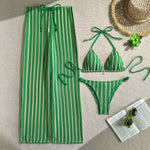 DEKA Vintage Red Striped Bikini Set Women Thong Swimwear Drawstring Long Panties 3 Piece Swimsuit Beach Holiday Bathing Suit