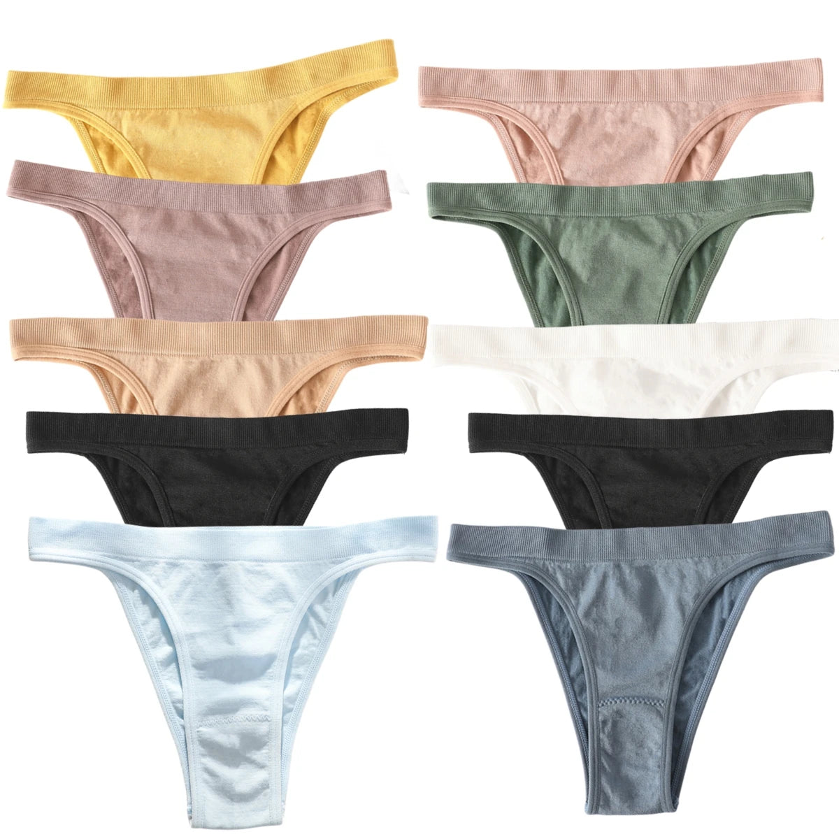 10Pcs/Set Women Seamless Panties Ribbed Underwear Sexy Lingerie High Leg Cut Female Sports Underpants Femme Thongs
