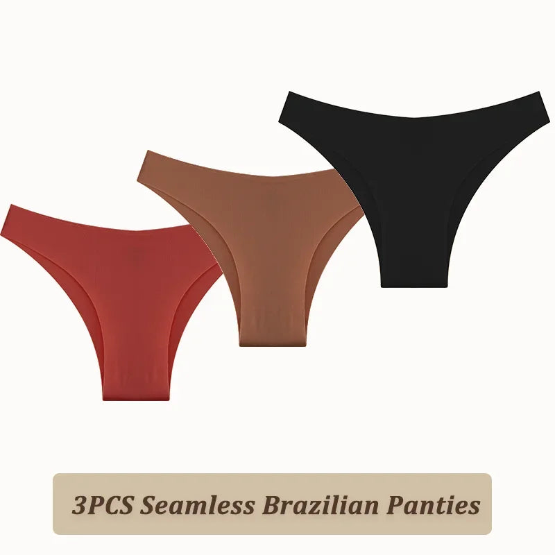 3PCS Seamless Brazilian Panties Ultra-thin Maillard panties Women Ice Silk Underwear Sexy Panty Low Waist G-string Female Solid