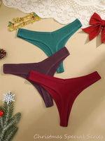3Pcs Women Christmas Waffle Style G-string Cotton Panties Ladies Soft Thongs Female S-XL Low-Rise T-Back Panties Bikini Bikini