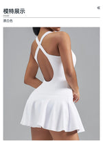 Women's Color Blocked Tennis Dresses Women Hollow Back Cross One Piece Sports Suits Built in Shorts with Pocket Yoga Golf Skirt