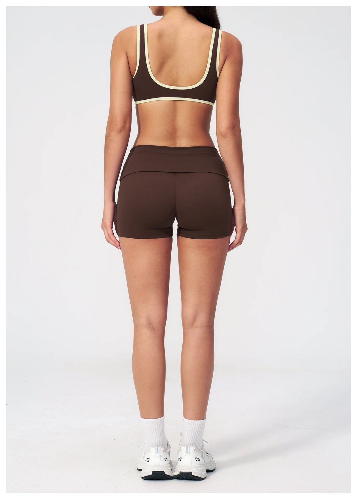 Tight Color Contrast Yoga Suit 2 Pieces Women V Neck Sports Bra Pleate High Waist Shorts Gym Running Fitness Suits Tracksuit