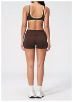 Tight Color Contrast Yoga Suit 2 Pieces Women V Neck Sports Bra Pleate High Waist Shorts Gym Running Fitness Suits Tracksuit