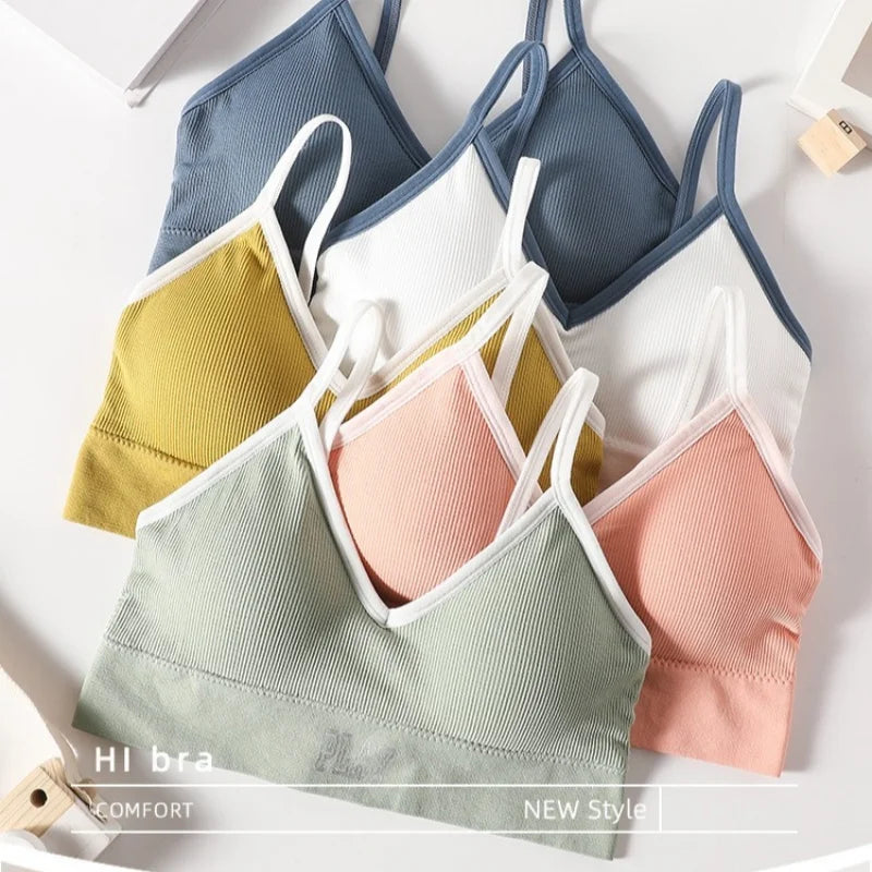 Women Crop Top Seamless Sports Push-Up Bra Tube Top Lingerie Underwear Streetwear Padded Camis with Straps Daily Wear Tops