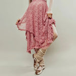 Vintage Lace Flower Women Midi Skirts Elastic High Waist Skirts Spring Summer Chic Irregular Hem Casual Female Skirts