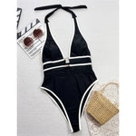 Deep V Neck Halter High Leg Cut One Piece Swimsuit Women Swimwear Female Backless Monokini Padded Bather Bathing Suit Swim V6710