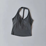 Women's Summer V-Neck Yoga Sports Vest Hanging Back Neck Design Outdoor Running Training Gathered Fit Active Wear Top