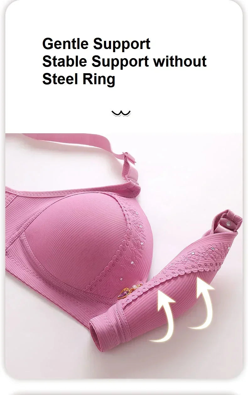 Gathered Side Collection Lifting Underwear Breasts Brassiere Large Size Bra Full Cup Underwear Brassiere No Steel RingBra