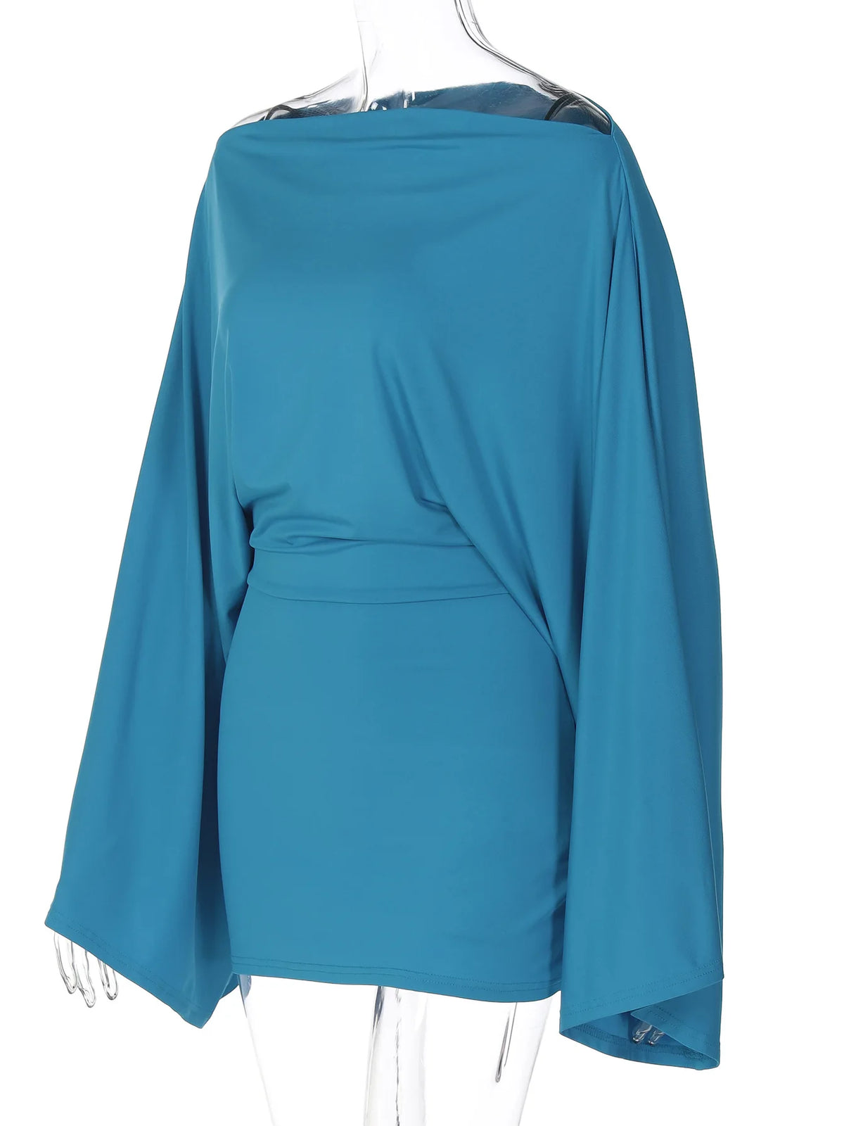 Simple Solid Color Design Sense Slim Mini Dresses Women One Shoulder Bat Sleeves Package Hip Short Dress Fashion Sexy Vestidos
