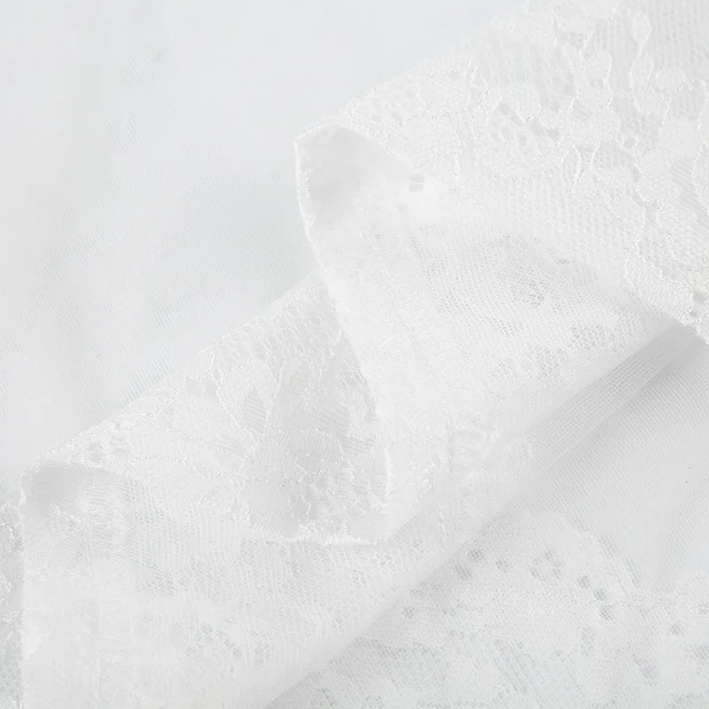 FDYOUI Sexy Lace Patchwork Mesh Long Dress Women Spaghetti Strap See-through Evening Party Dresses White Black Night Club Outfit