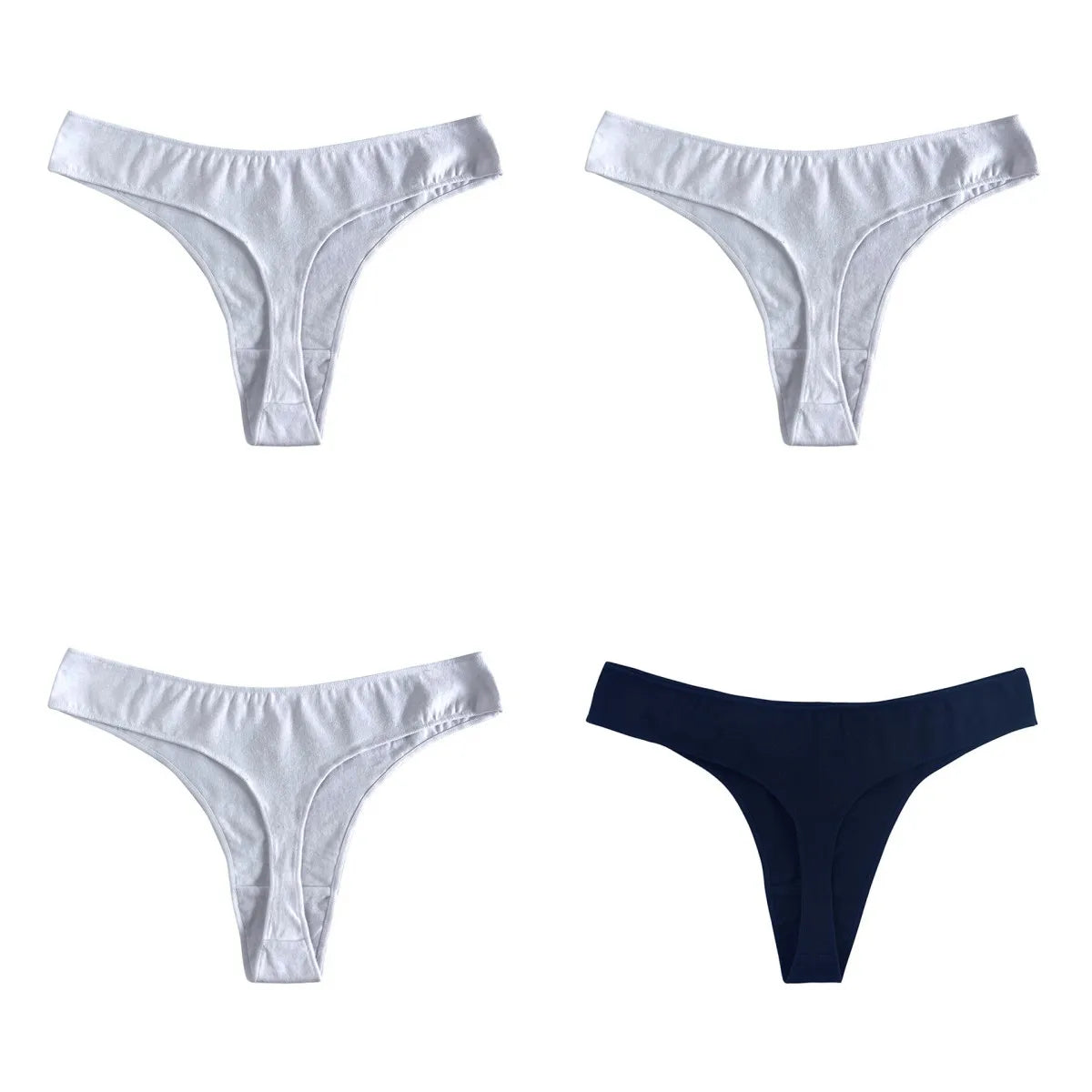 4Pcs/Set Cotton Panties Women Low-Rise Thong G-string Solid Breathable Stretchy Underwear Ladies Sexy T-back Lingerie M-XL