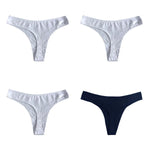 4Pcs/Set Cotton Panties Women Low-Rise Thong G-string Solid Breathable Stretchy Underwear Ladies Sexy T-back Lingerie M-XL