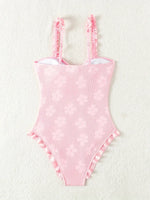 Light Pink One Piece Swimsuit for Women High Waist Hollow Out Ruffle Suspender Backless Monokini Bikini Beach Swimwear 2024 New