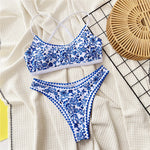 Sexy Flowers Printed Brazilian Bikini Female Swimsuit Women Swimwear Two-Pieces Bikini Set Padded Bather Bathing Suit Swim V6705
