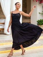 2026 Summer Women Slip Dress Sleeveless Smocked Ruffle Pleated Long Dress for Party Cocktail Out Going Streetwear
