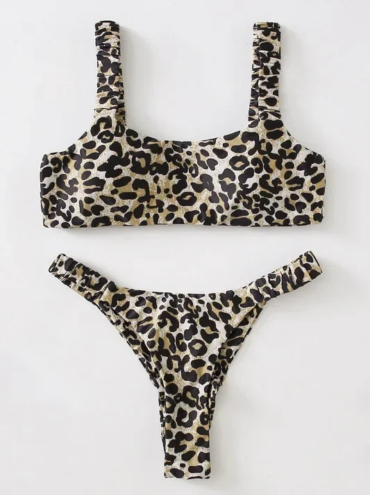 Sexy Micro Bikini Women Orange Leopard Print Push Up Padded Thong Swimsuit Female Cut Out Bathing Suit Swimwear Biquini