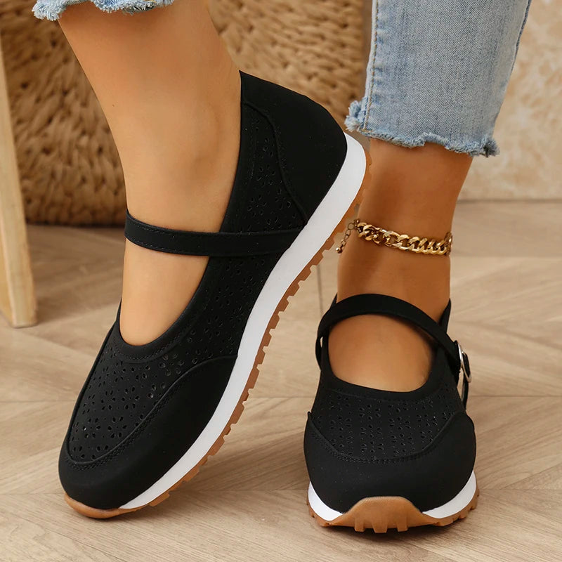 White Hollow Out Platform Sneakers Women 2025 Plus Size 36-43 Breathable Sports Shoes Woman Comfort Non Slip Walking Flats Mujer