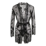 See Through Lace Babydoll Women Sexy Lingerie Erotic Transparent V-Neck Nightwear Robe G-string Robe Sleepwear Dress