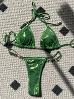 PU Leather Pearls Bikini Mini Micro Thong Bikinis Women Swimwear Female Swimsuit Two-piece Bikini Set Halter Bathing Suit Swim