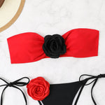 Sexy Bikini Set 2025 Bandeau 3D Flower White Black Contrast Push Up Micro Swimsuit Brazilian Cut Out Bathing Suit Thong Swimwear
