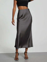 28 Colors New 2026 Women's Elegant High Waist Satin Long Skirts Female Summer Solid Color Faldas Fashion Women Skirts KBA3
